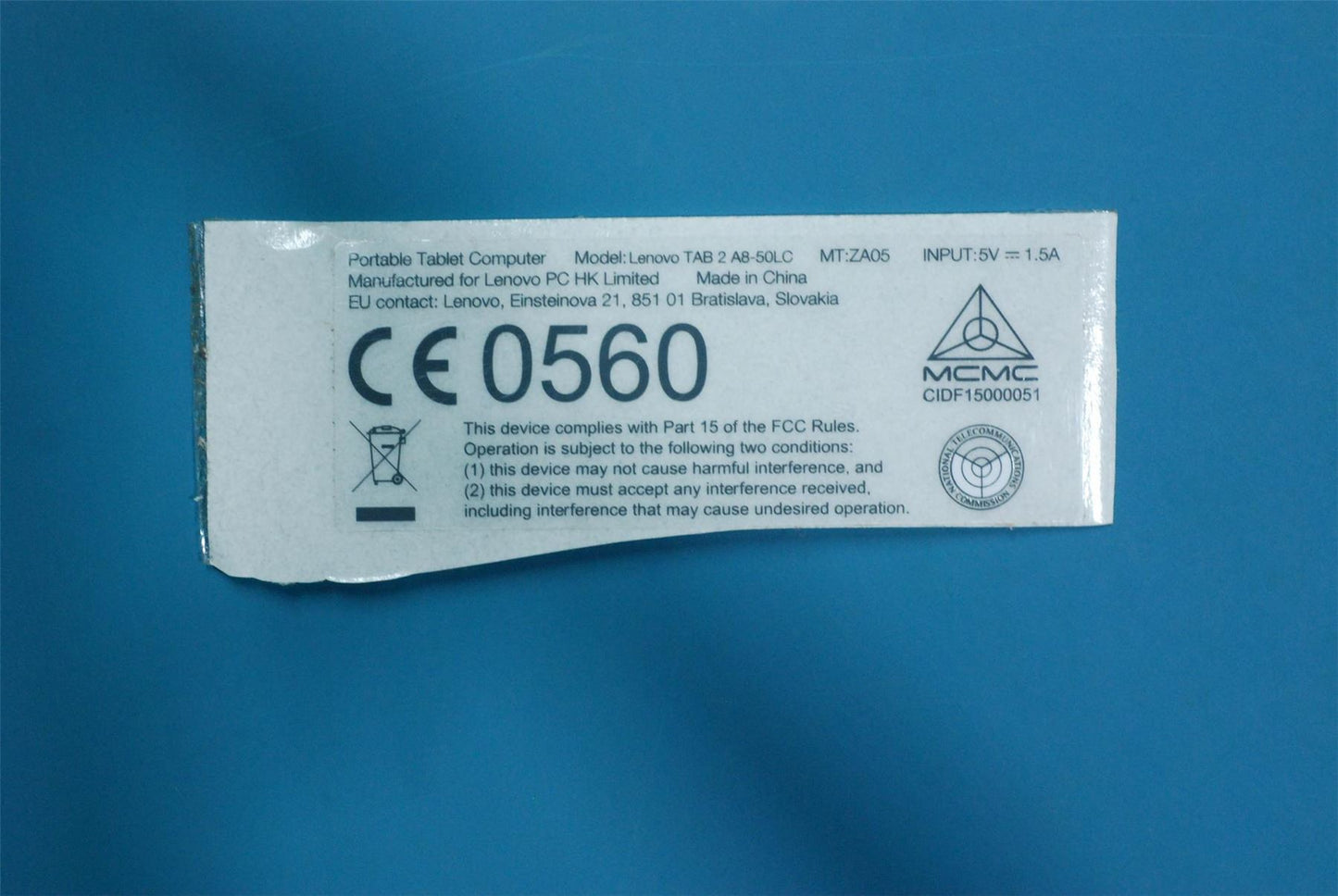 Lenovo A8-50LC Rating label &*70152677 CS 5L18C02780