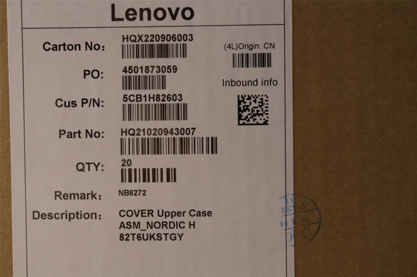 Lenovo Upper Case ASM_NORDIC H 82T6UKSTGY 5CB1H82603
