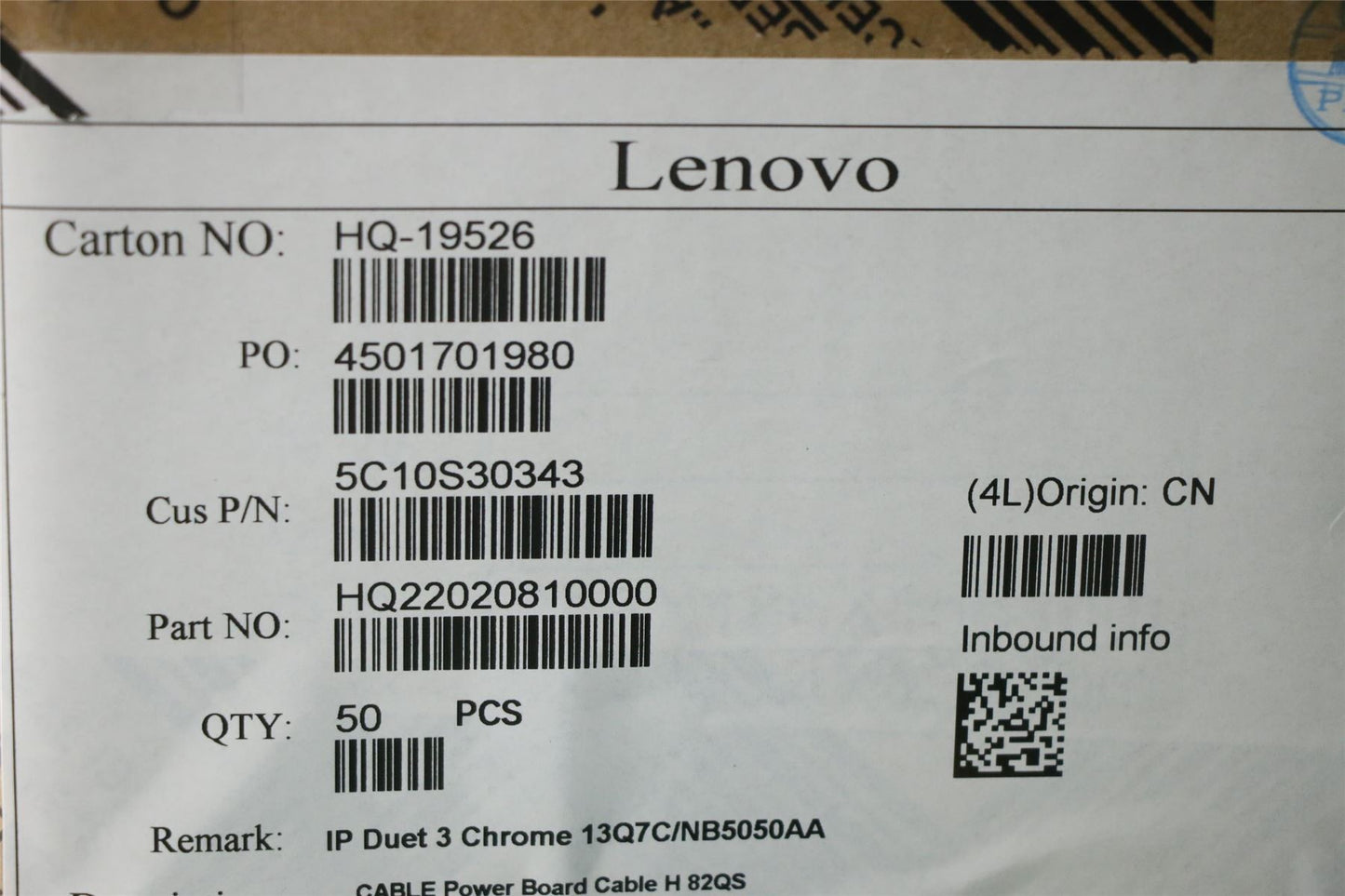 Lenovo Duet 5 13Q7C6 Power Button Board Cable 5C10S30343