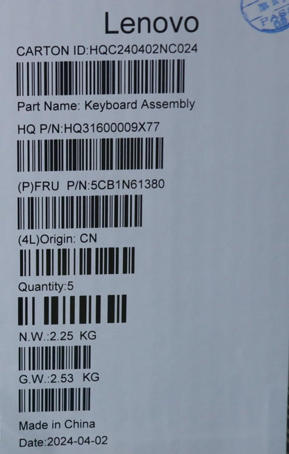 Lenovo Upper Case ASM_SWS H83DR CB STO GY 5CB1N61380