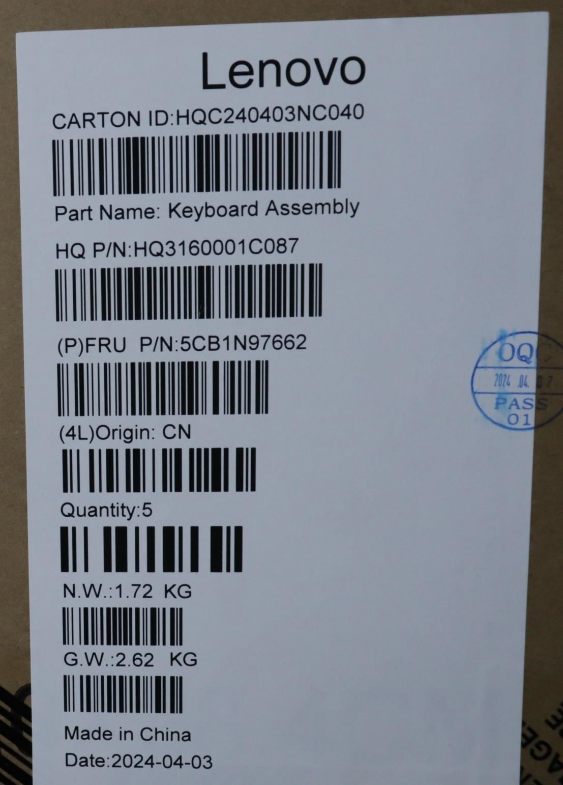 Lenovo UpperCaseASM BUL H83DJ NFP SG 5CB1N97662