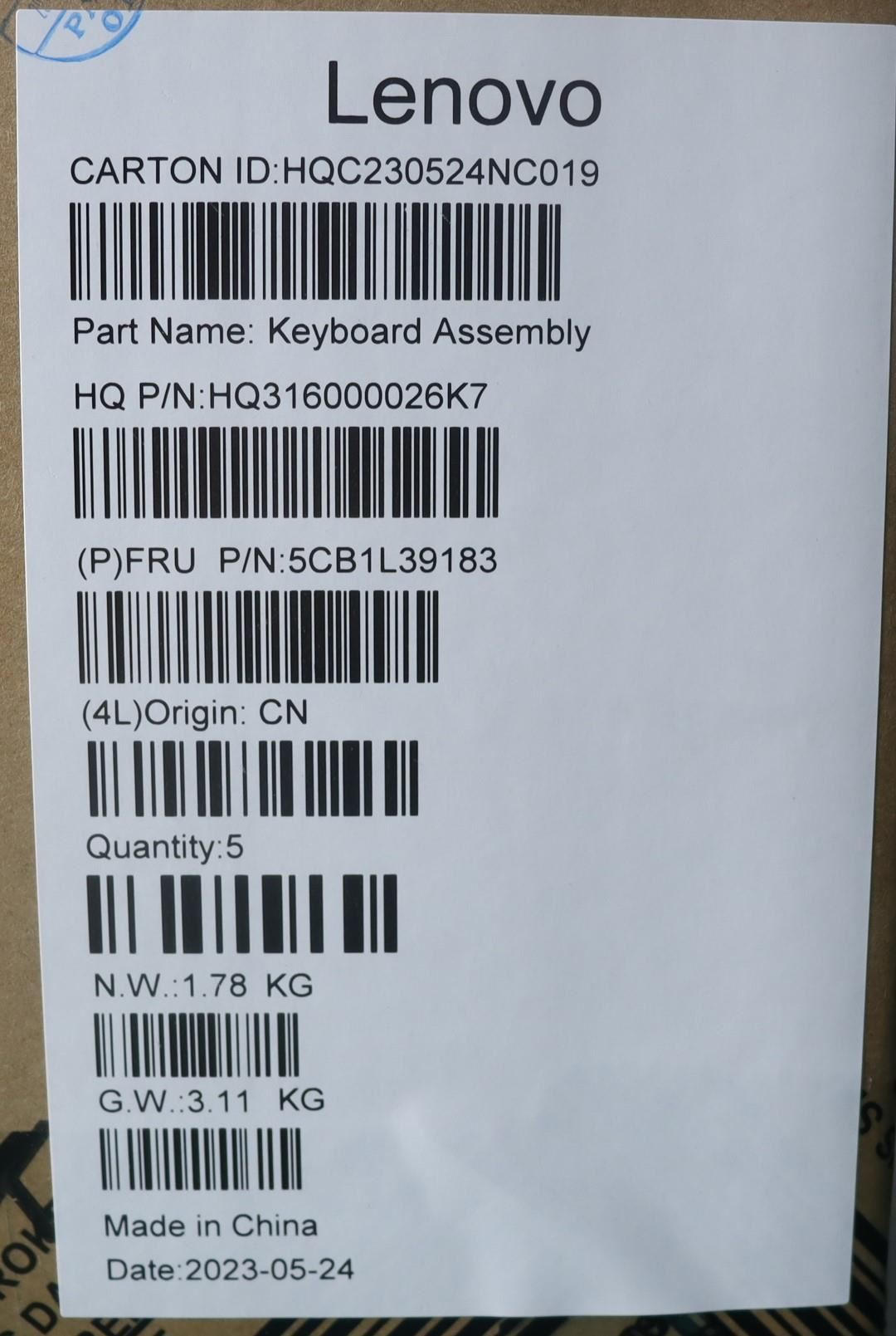 Lenovo Upper Case ASM_EURO ENG H82YNNFPAG 5CB1L39183