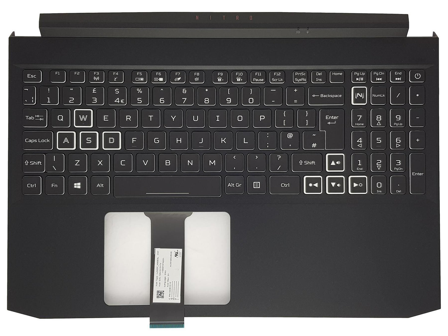 Acer Aspire Nitro AN515-55 Palmrest Cover Keyboard UK Noir rétroéclairé 6B.Q7KN2.076