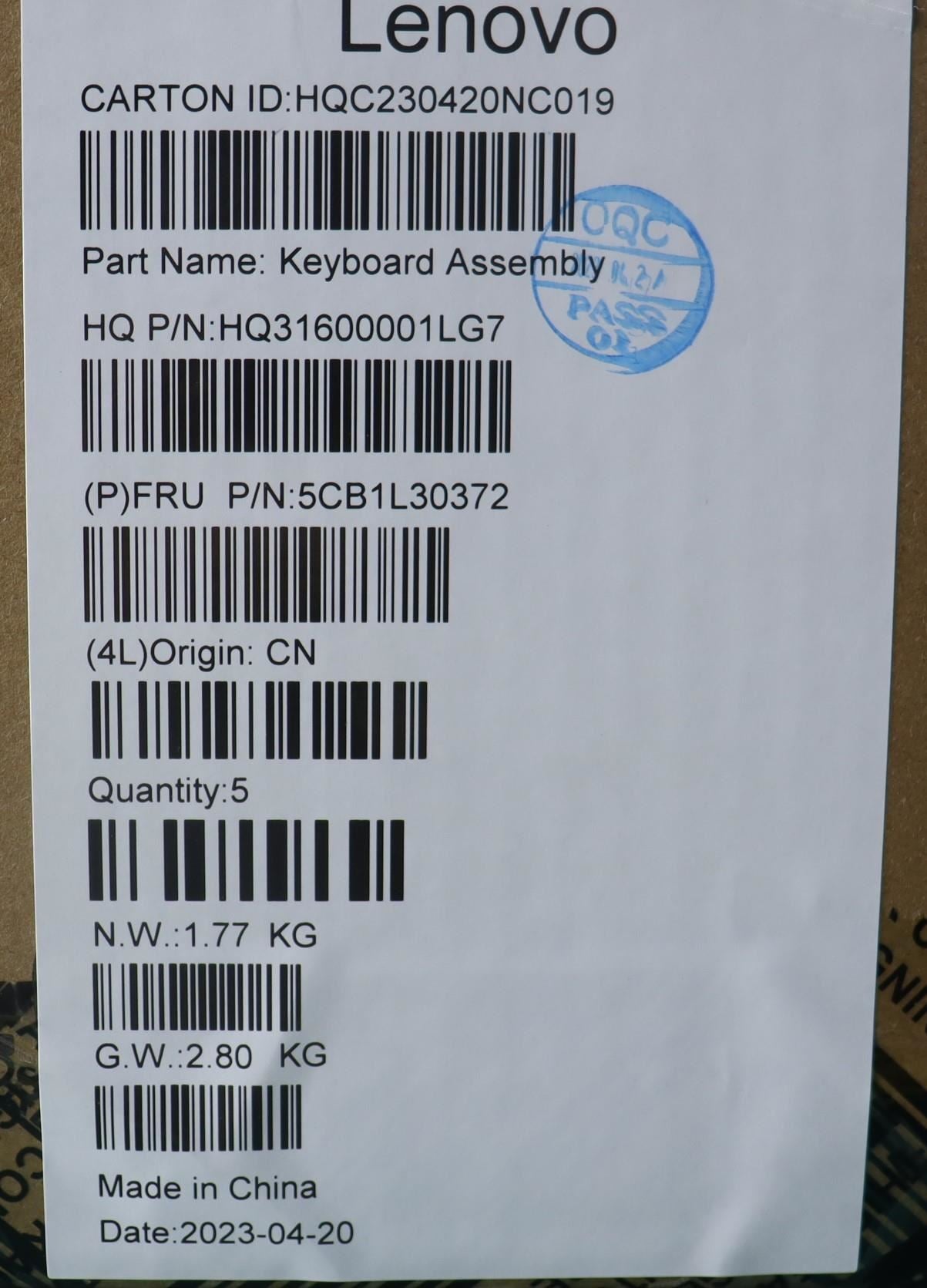 Lenovo Slim IP 3 14M868 Palmrest Cover Touchpad Keyboard Nordic 5CB1L30372