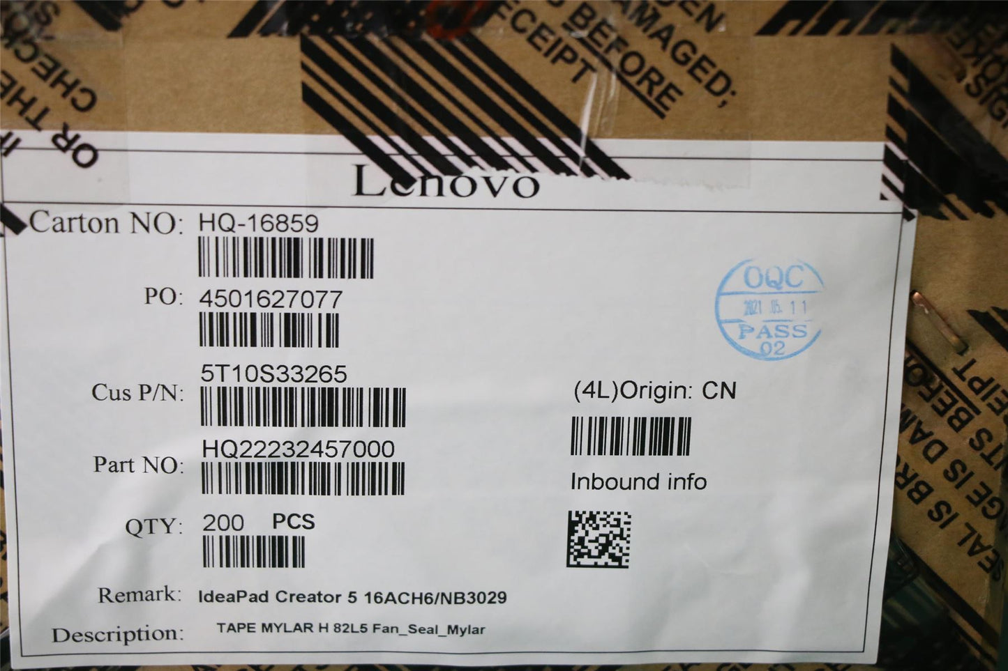 Lenovo 5T10S33265 TAPE MYLAR H 82L5 Fan_Seal_Mylar