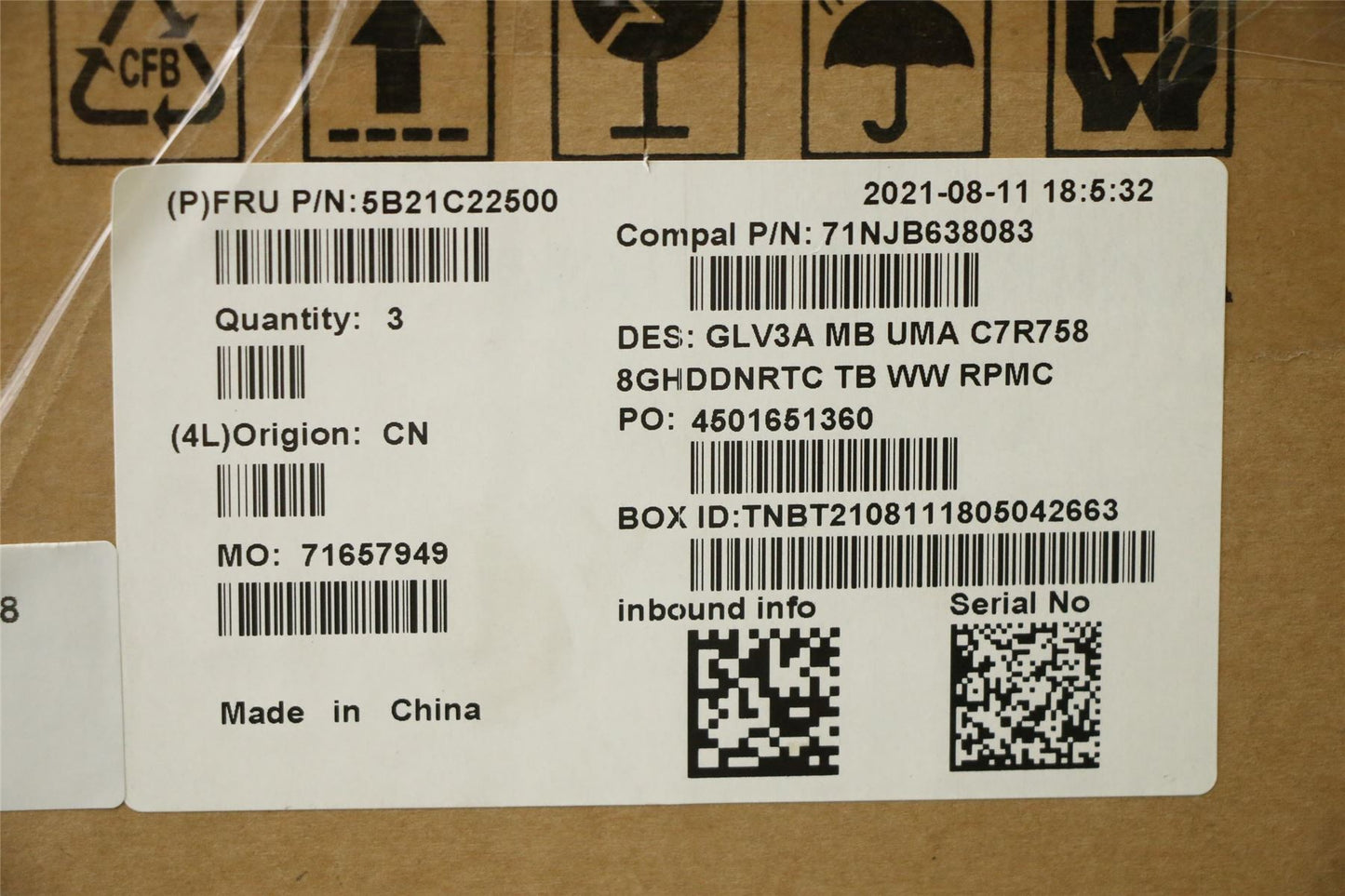 Lenovo MBC21A2 NOKR758UMA8G_H WW RPMC 5B21C22500