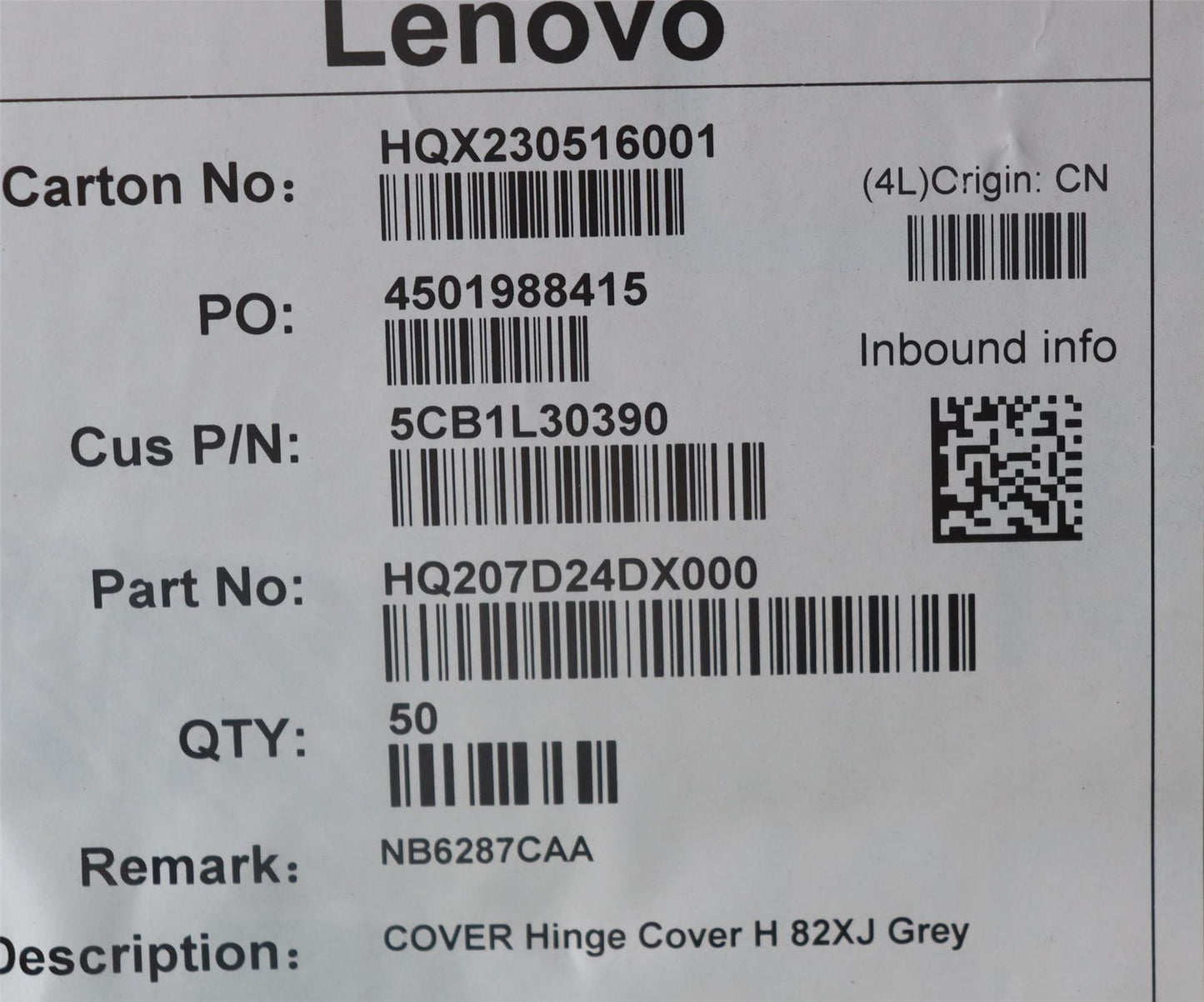 Lenovo Hinge Cover H 82XJ Grey 5CB1L30390