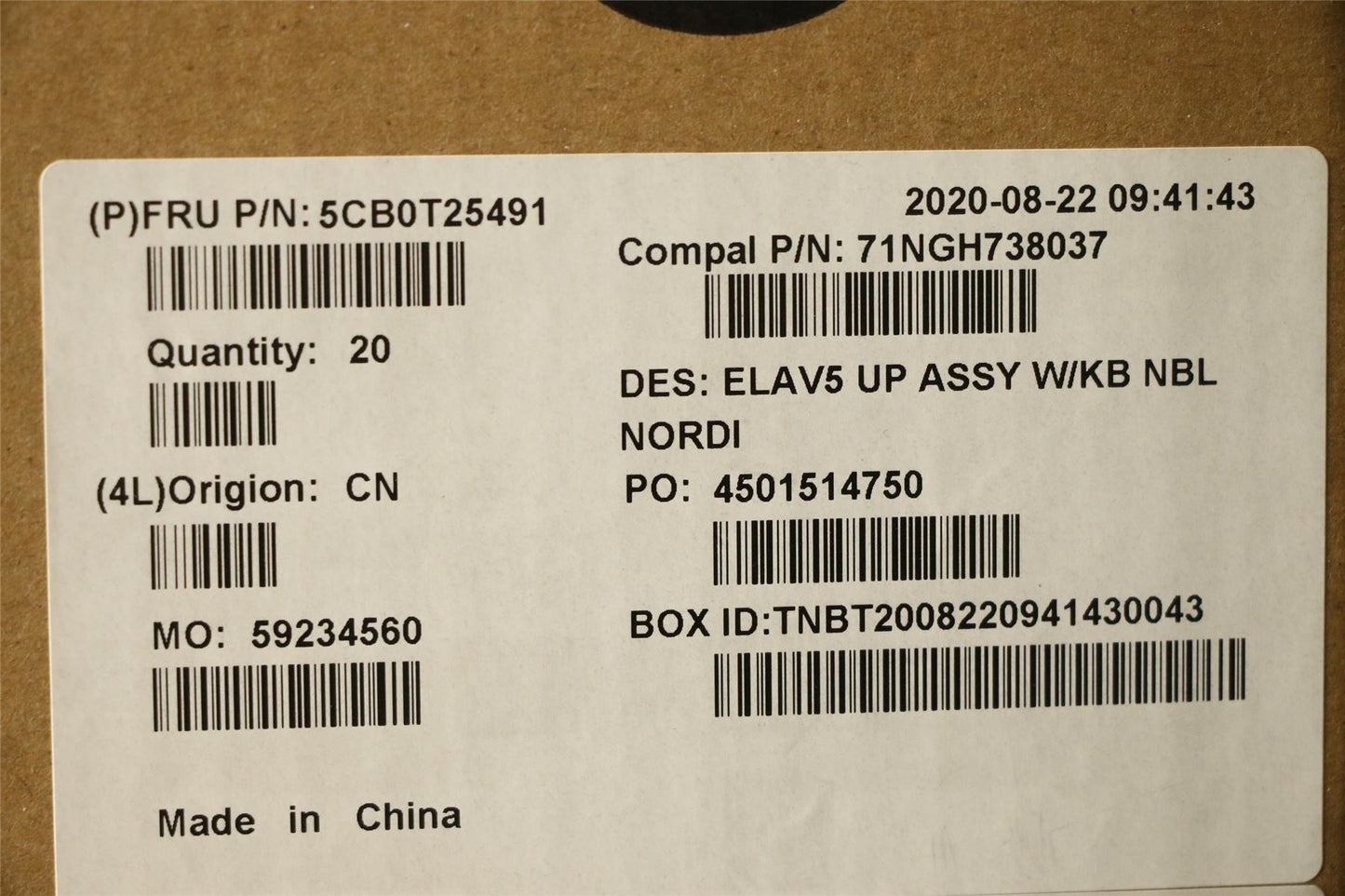 Lenovo V145-15AST Keyboard Palmrest Top Cover Nordic Black 5CB0T25491