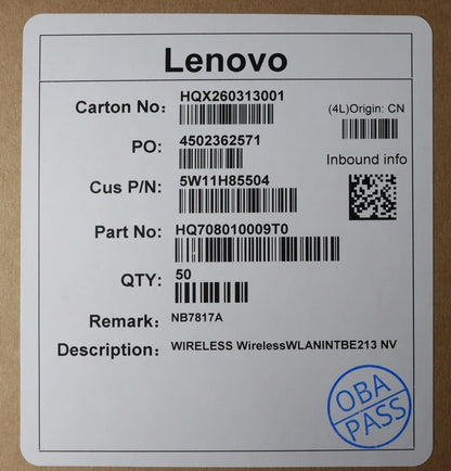 Lenovo WIRELESS Wireless,WLAN,INT,BE213 NV WiFi WLAN Board 5W11H85504