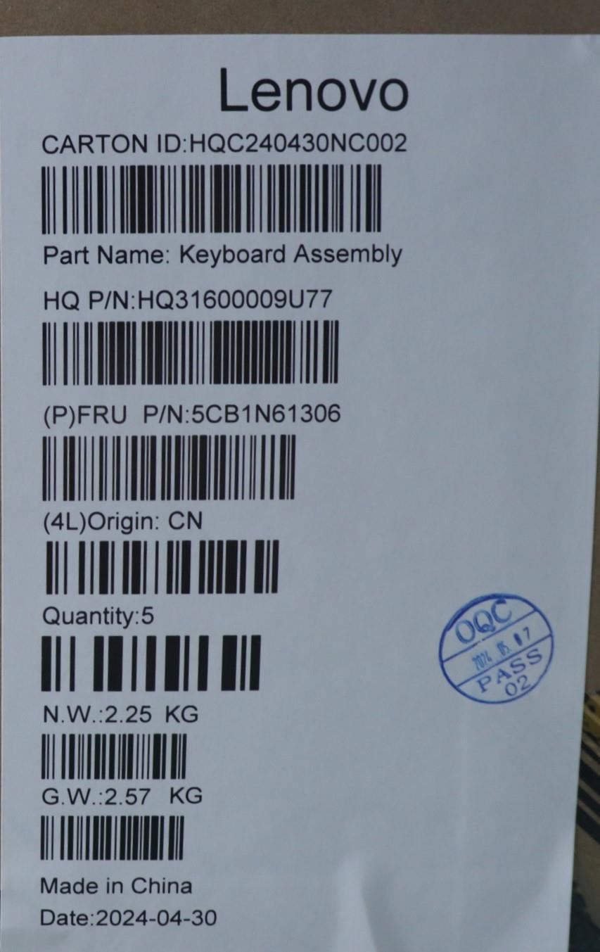 Lenovo Upper Case ASM_RUS H83DR LG STO GY 5CB1N61306