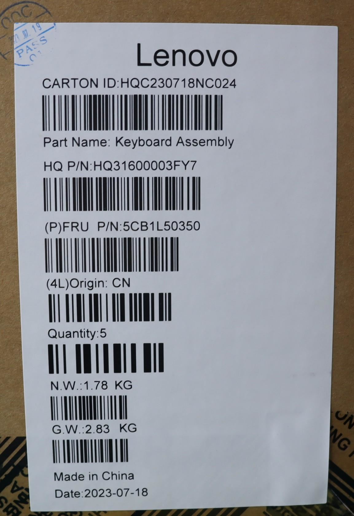Lenovo Upper Case ASM_SPA H 83AU TT NPS 5CB1L50350