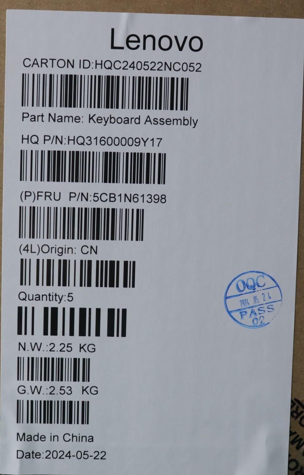 Lenovo Upper Case ASM_FRA H83DR CB GY 5CB1N61398