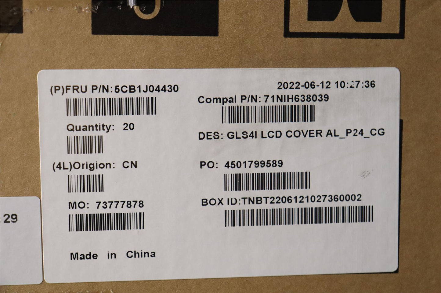 Lenovo LCD Cover C 82SD AL_2.4t_CG 5CB1J04430