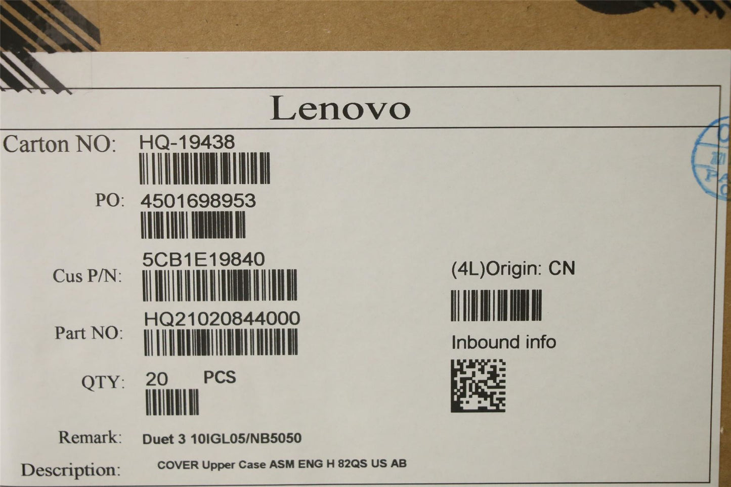 Lenovo Duet 5 13Q7C6 Dock Keyboard Palmrest Touchpad US Blue 5CB1E19840