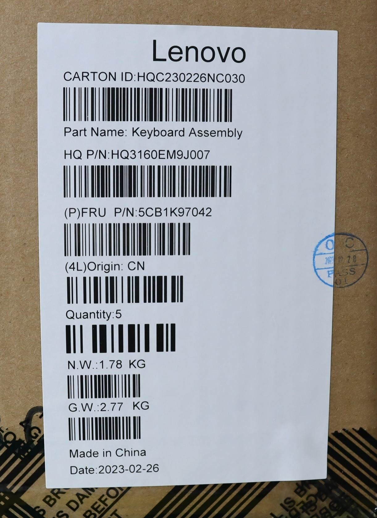 Lenovo Upper Case ASM_ENG H83ALARGY 5CB1K97042