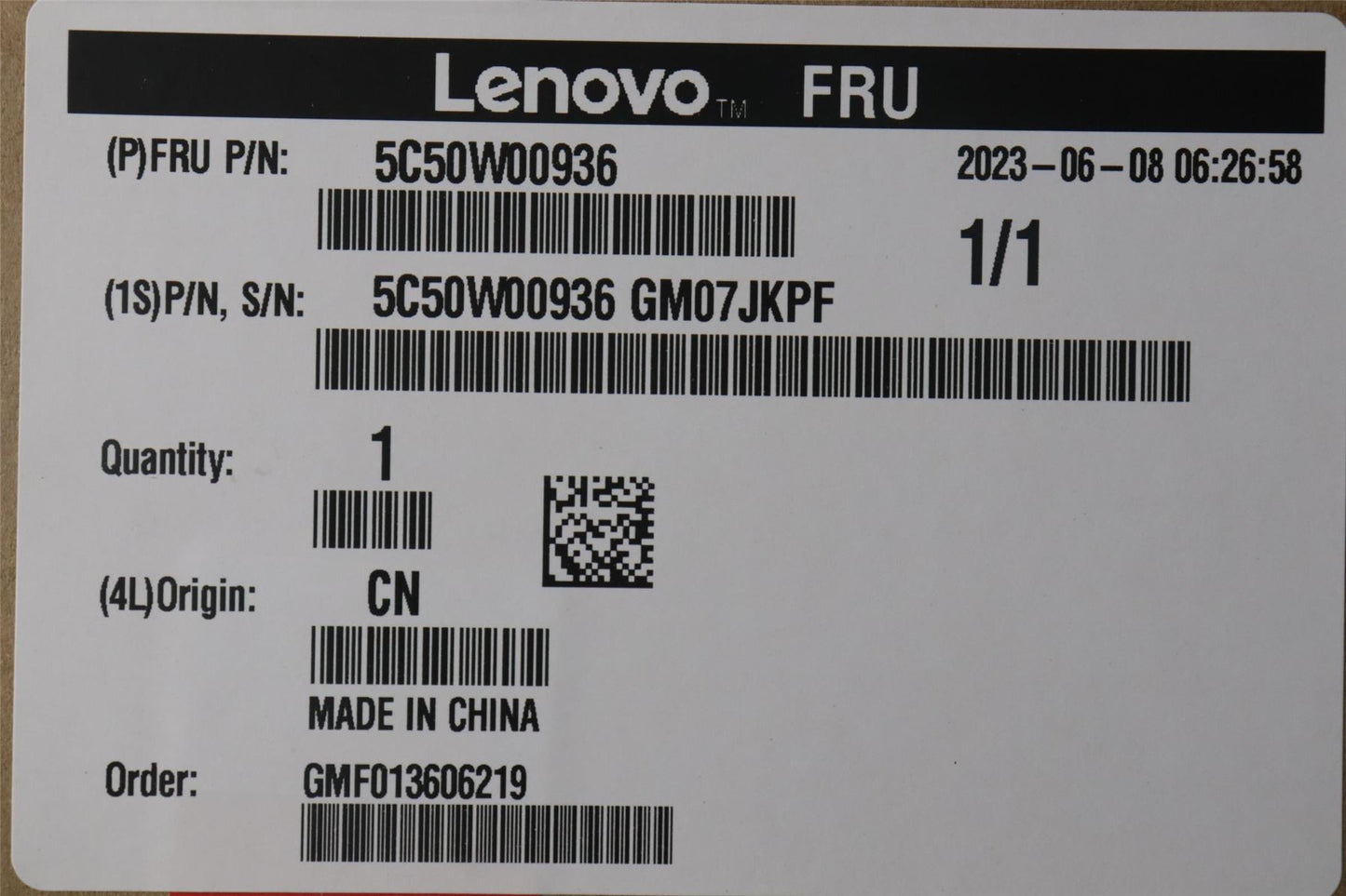 Lenovo Tiny6 BTB DP Cert card 5C50W00936