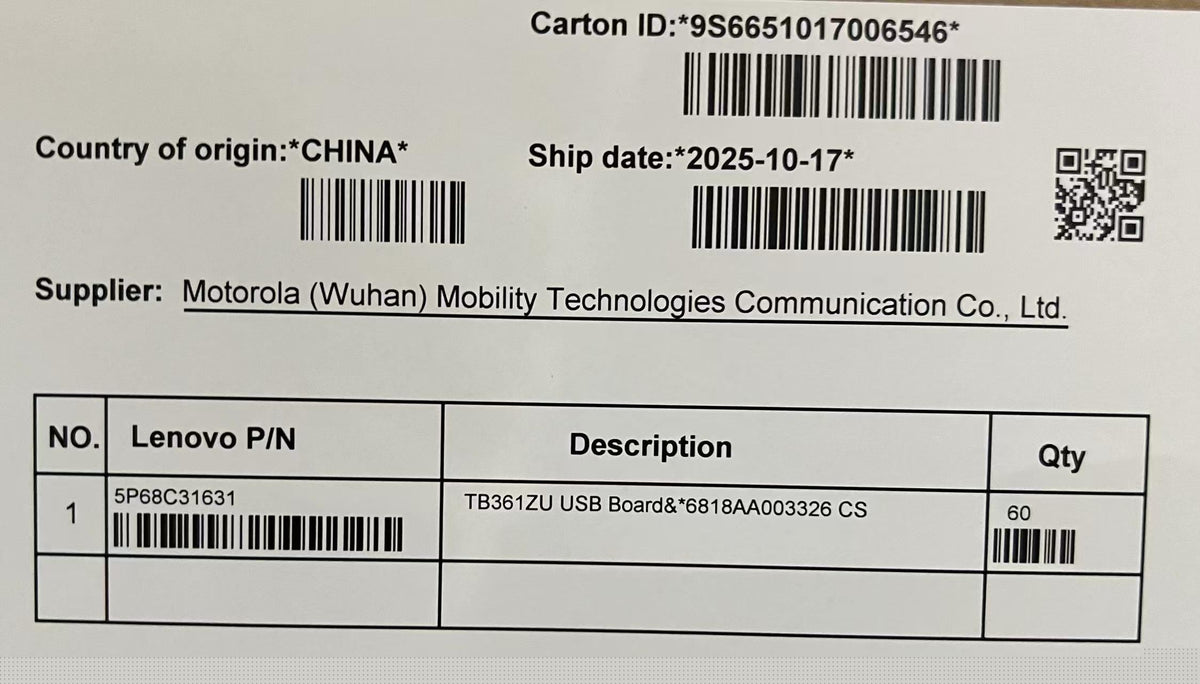 Lenovo TB361ZU Board&*6818AA003326 CS USB Board 5P68C31631