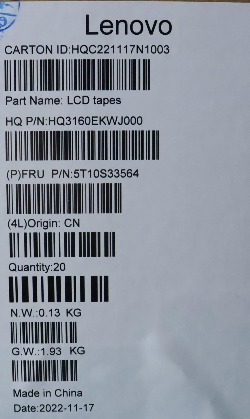 Lenovo 5T10S33564 TAPE Removable Tape H 82WU_5pcs