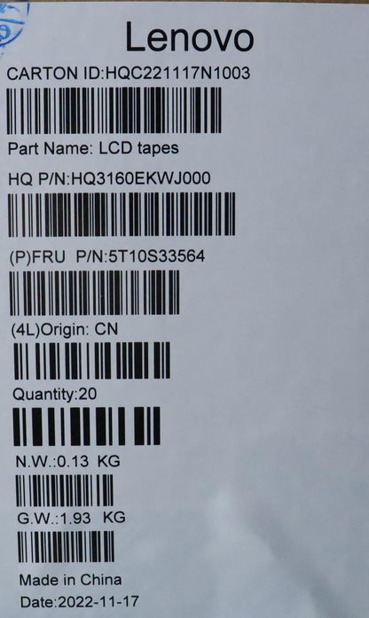 Lenovo 5T10S33564 TAPE Removable Tape H 82WU_5pcs