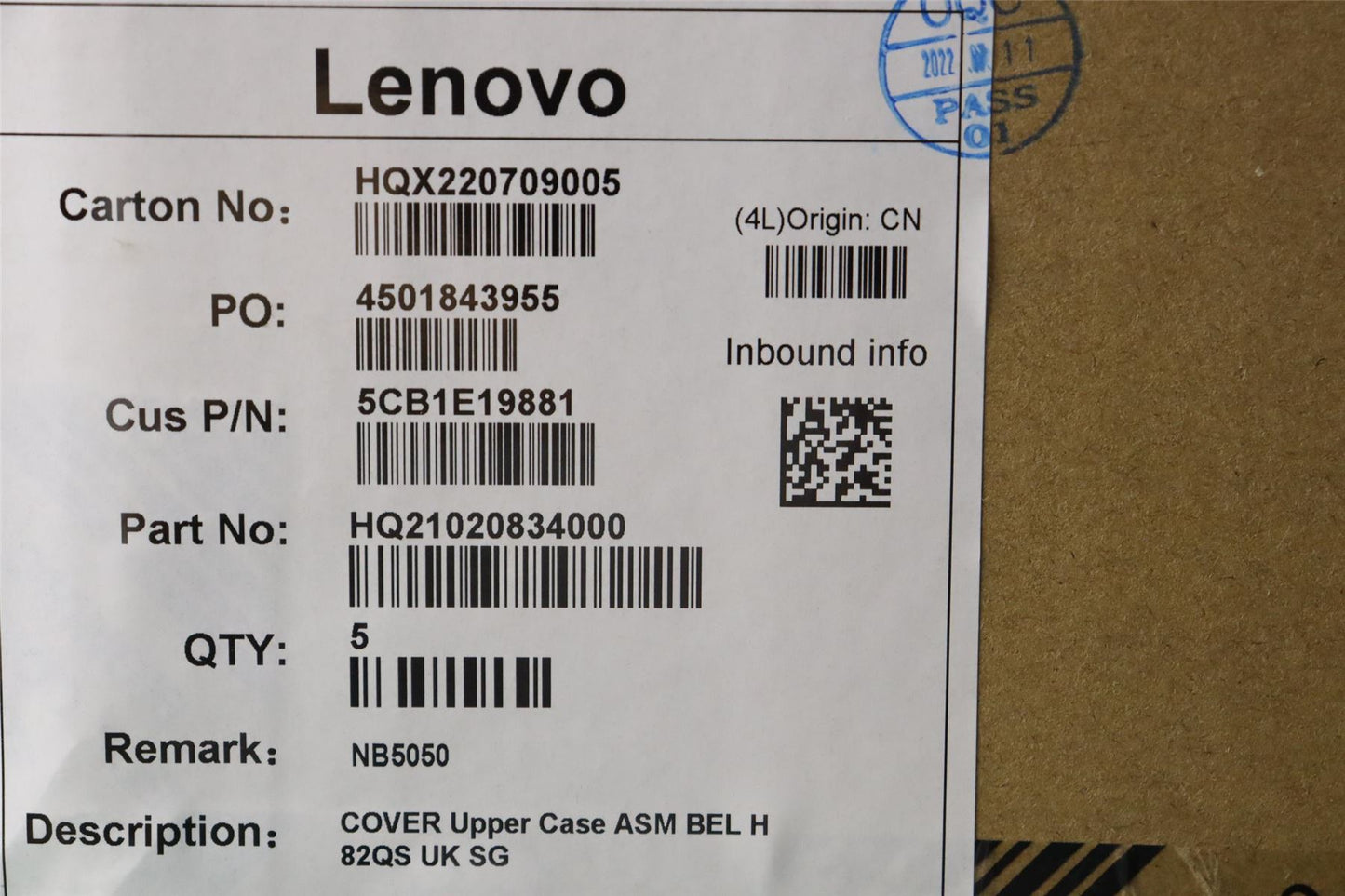 Lenovo Upper Case ASM BEL H 82QS UK SG 5CB1E19881