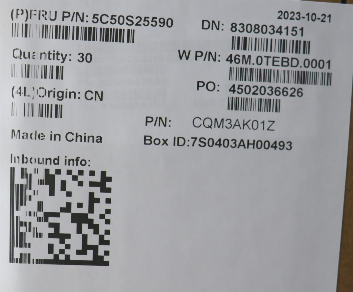 Lenovo CARDPOP W 21KJ IO board 5C50S25590