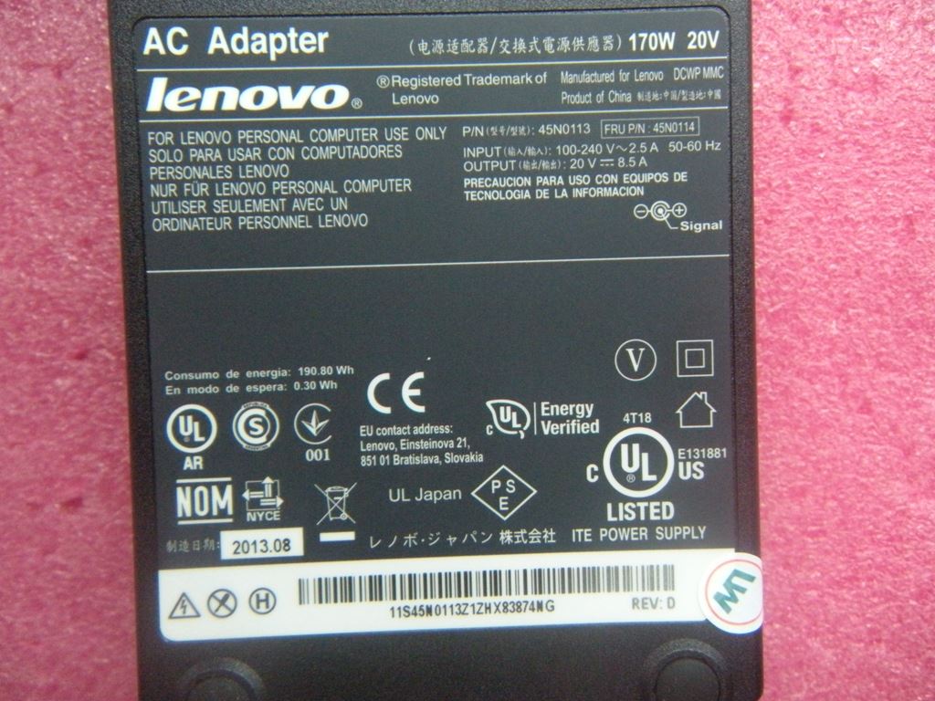 Lenovo ThinkPad T520i W520 T430 W530 T420 X220 Adaptateur chargeur secteur 45N0114