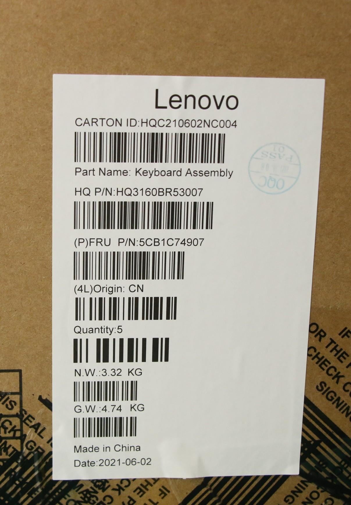 Lenovo Pro 5 Pro-16ACH6 Keyboard Palmrest Top Cover US Europe Silver 5CB1C74907