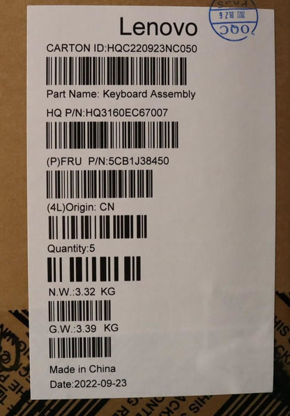 Lenovo Yoga 7 16ARH7 Palmrest Cover Touchpad Keyboard Nordic 5CB1J38450