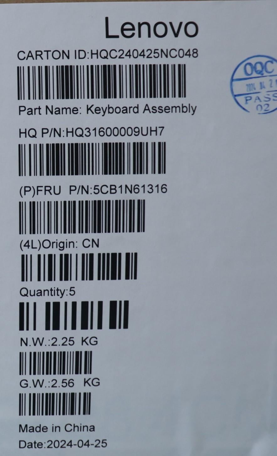 Lenovo Upper Case ASM_BEL H83DR LG STO GY 5CB1N61316