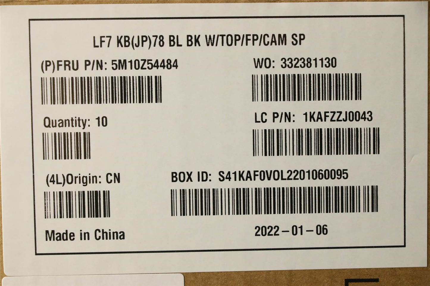 Lenovo MECH_ASM FRU KYB Jap,Cc,BK,w/WFC,FPR 5M10Z54484