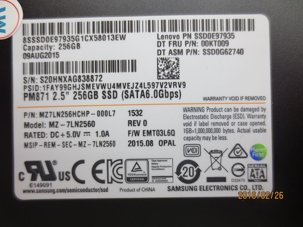 Lenovo ThinkPad A275 X260 X250 T460p T460 T450s Solid State Drive SSD 00PA999