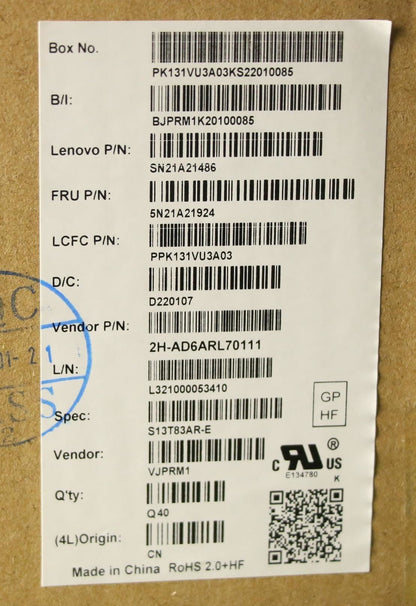 Lenovo ThinkPad X13 2 Keyboard Arabic Black 5N21A21924