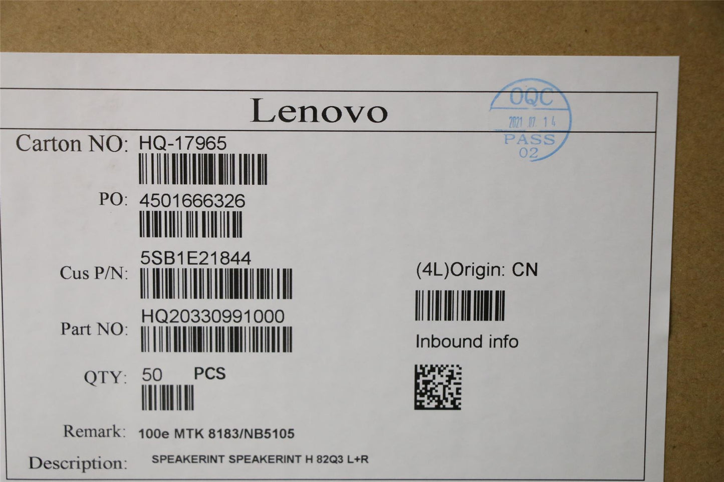 Lenovo 100e 2nd Gen MTK 2 Speaker Speakers 5SB1E21844