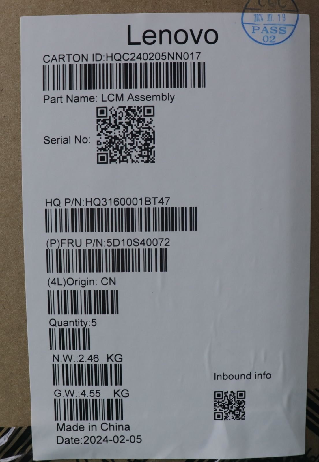 Lenovo LCD MODULE H 83DR GL300N HD LG 5D10S40072