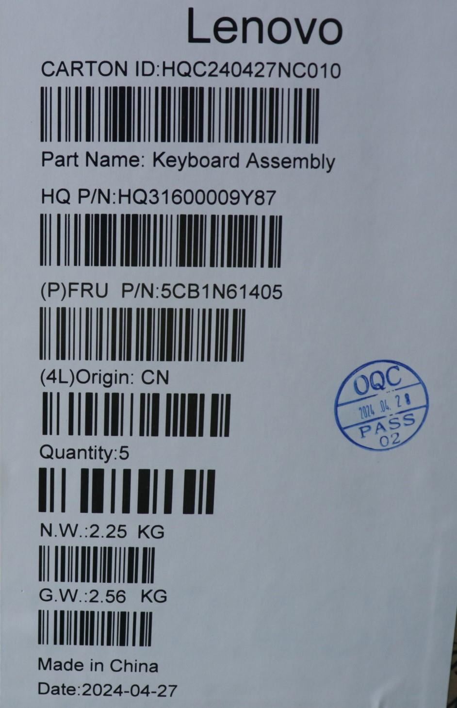Lenovo Upper Case ASM_NORDIC H83DR CB GY 5CB1N61405