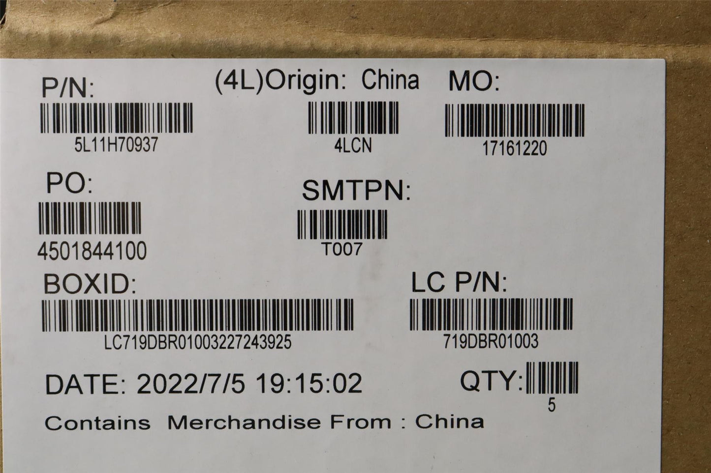 Lenovo LABEL LABEL FRU FRU system label BK 5L11H70937