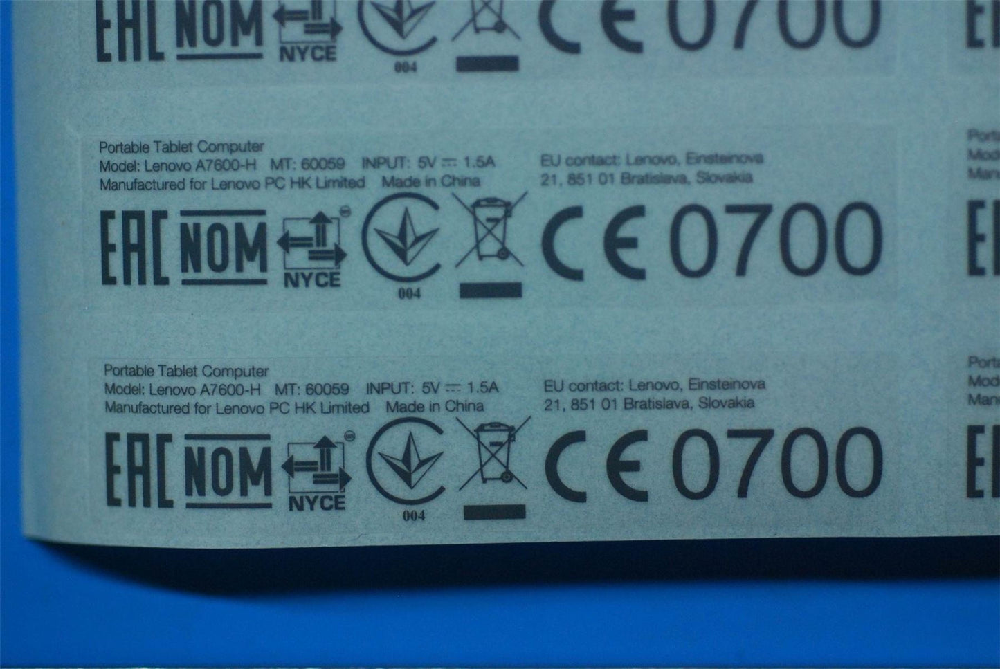 Lenovo A7600-H Rating Label-RU&*82LVP90005W CS 5L19A6MWCE