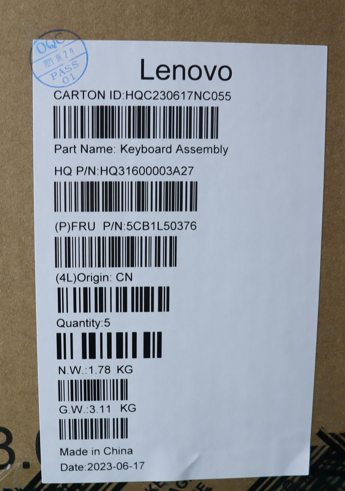 Lenovo Upper Case ASM_ITA H 83BS FP ARGY 5CB1L50376