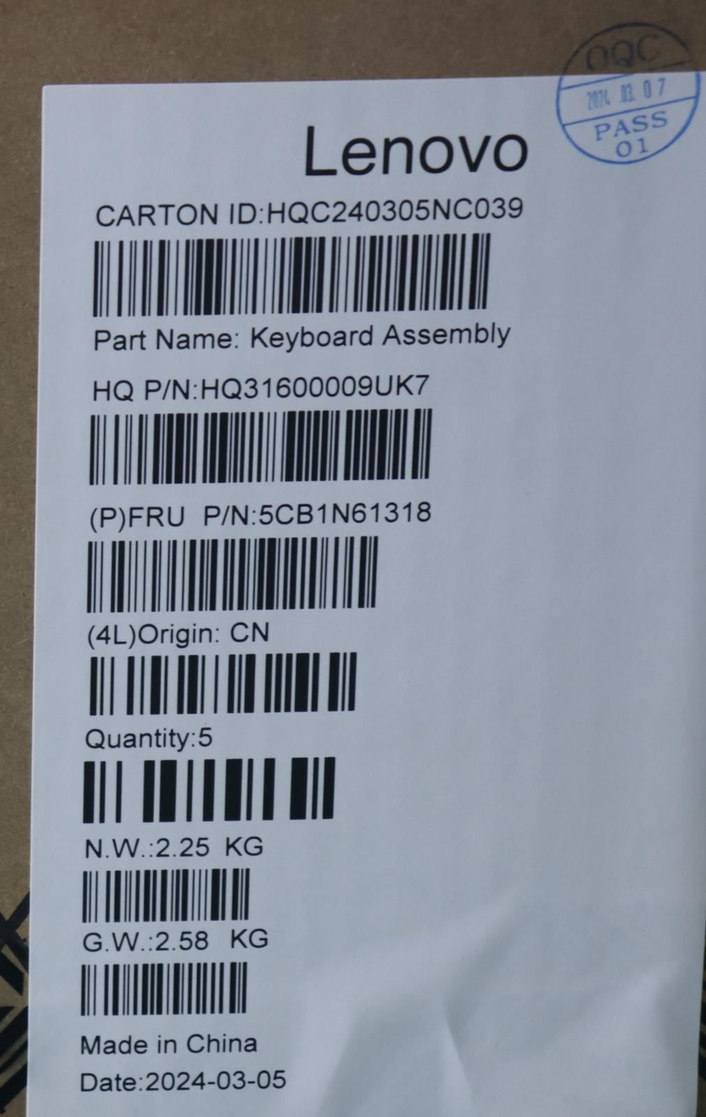 Lenovo Upper Case ASM_SLV H83DR LG STO GY 5CB1N61318