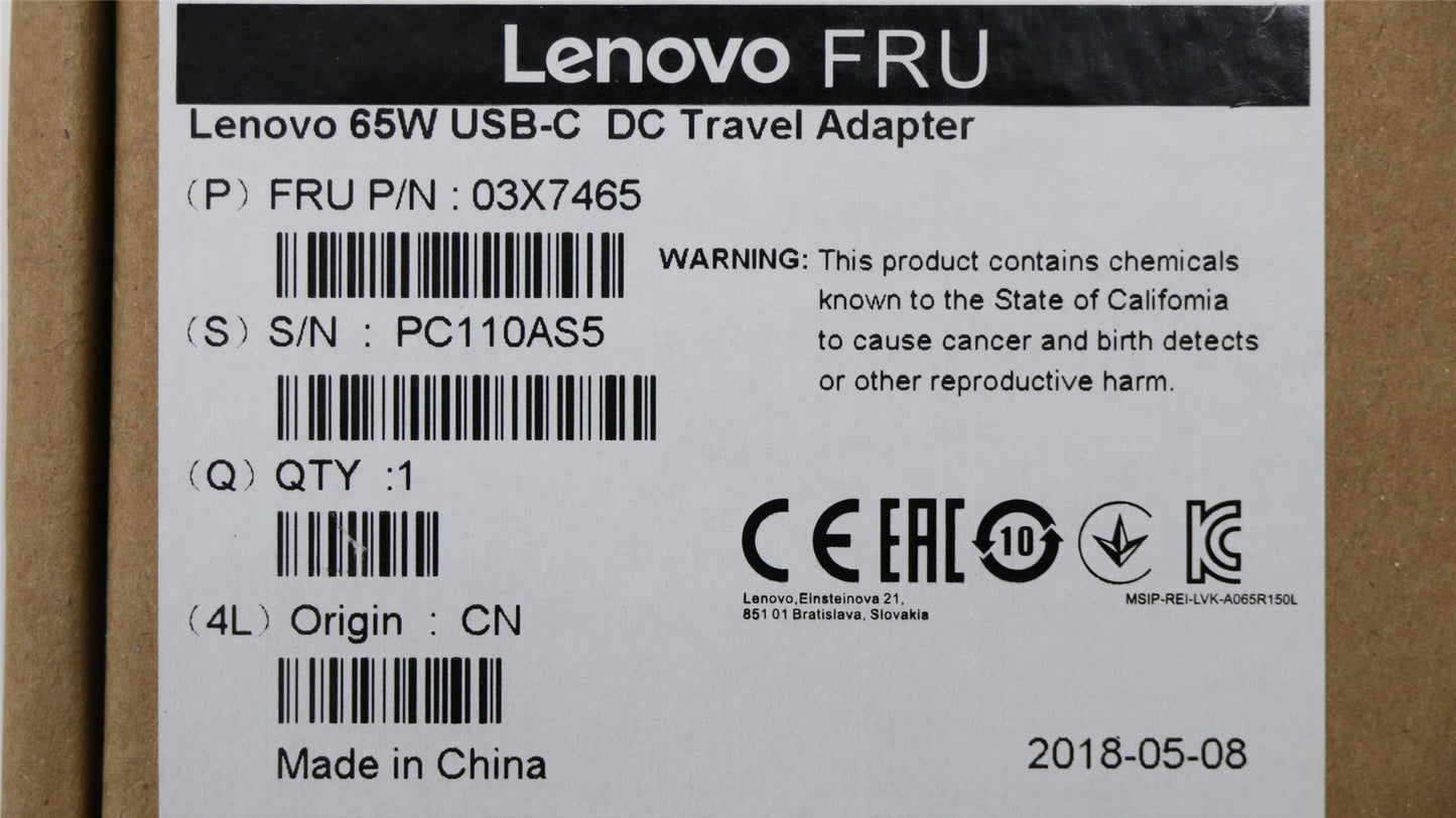 Lenovo PWR ADP_BO 65W USBC DC Travel Adapter 03X7465