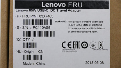 Lenovo PWR ADP_BO 65W USBC DC Travel Adapter 03X7465