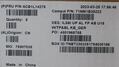 Lenovo IdeaPad 5 16ABR8 Palmrest Cover Touchpad Keyboard German 5CB1L14275