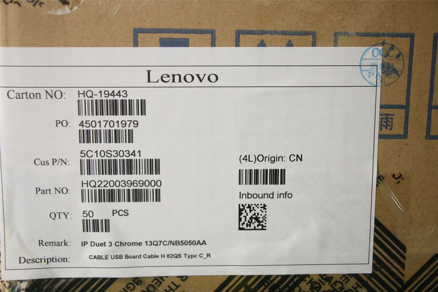 Lenovo USB Board Cable H 82QS Typc C_R 5C10S30341