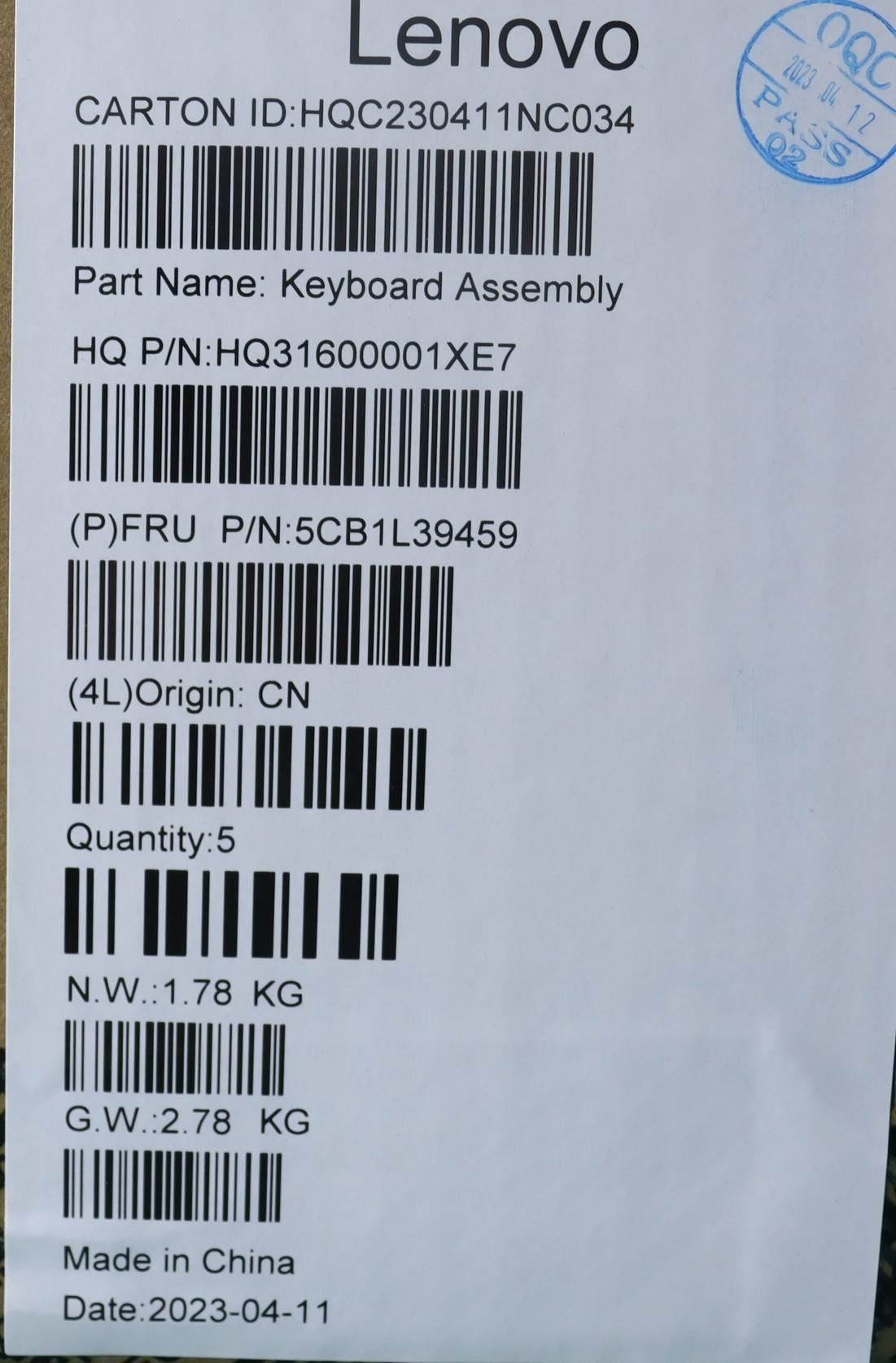 Lenovo Yoga 7 14IRH8 Palmrest Cover Touchpad Keyboard Slovenian 5CB1L39459