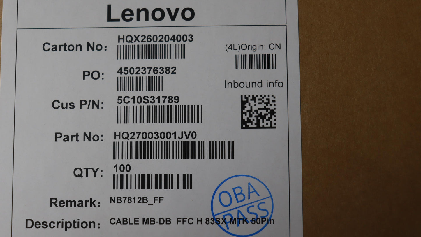 Lenovo MB-DB H 83SX MTK 50Pin FFC Cable 5C10S31789