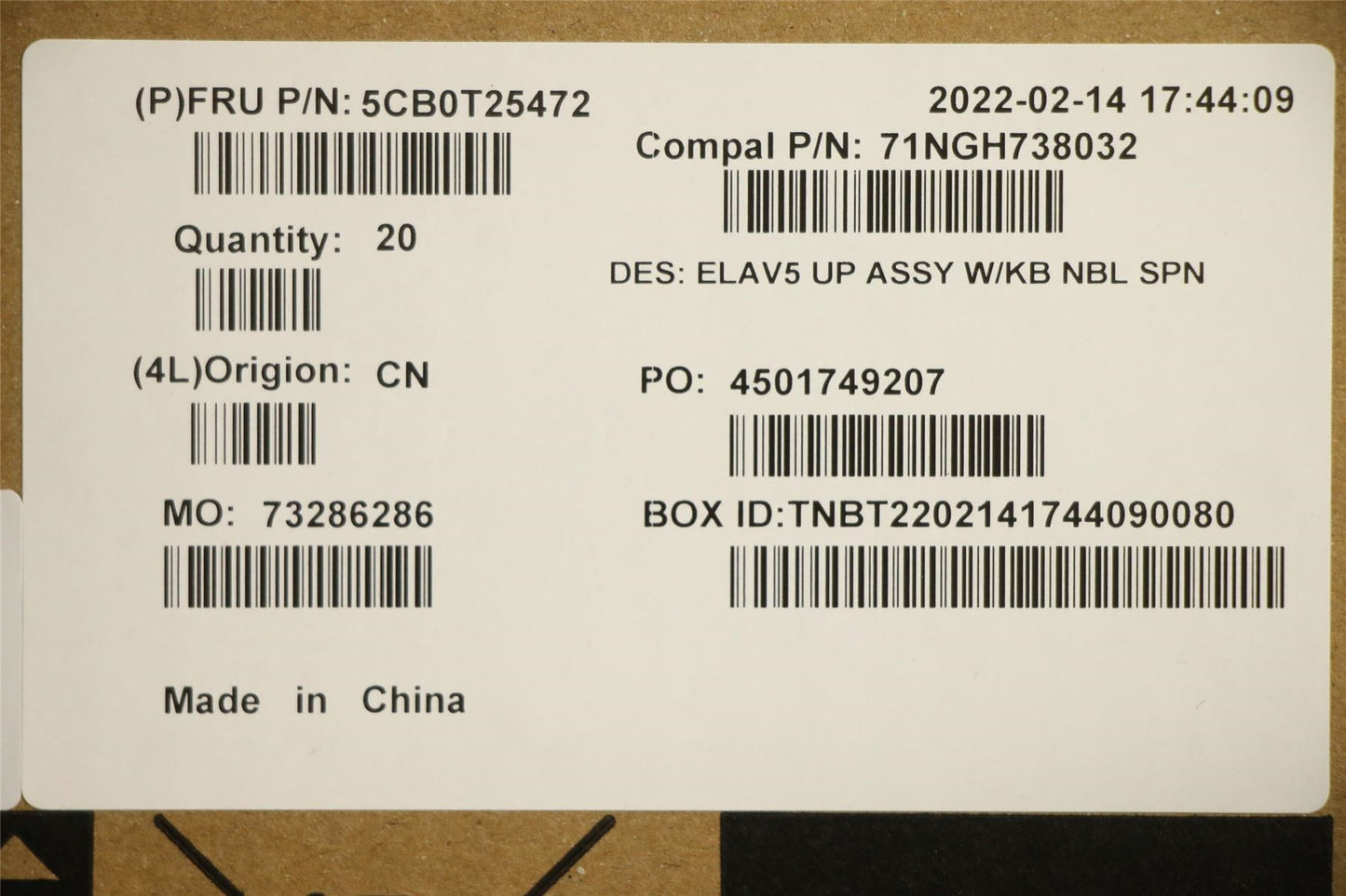 Lenovo V145-15AST Keyboard Palmrest Top Cover Spanish Black 5CB0T25472