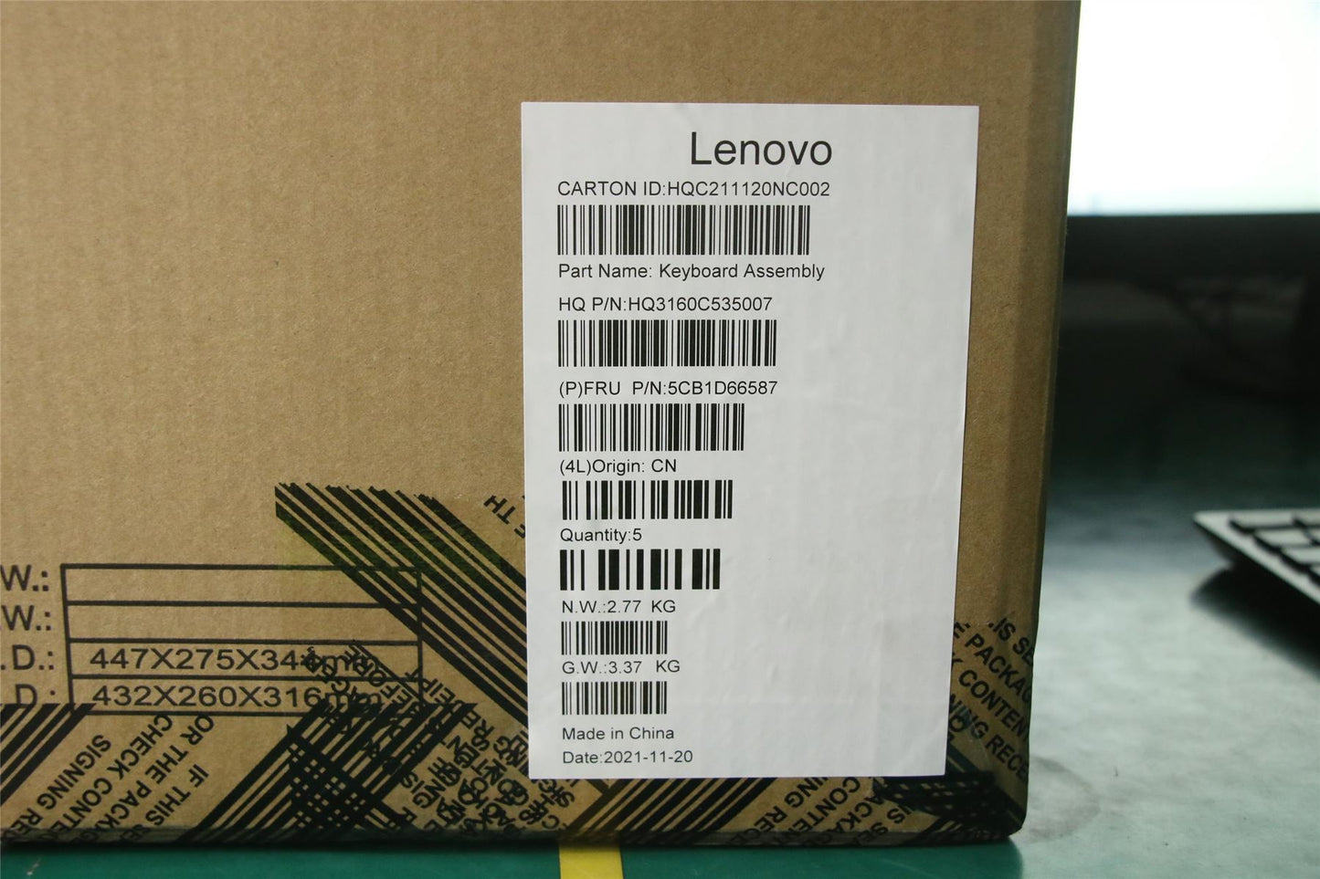 Lenovo ThinkBook 13x ITG Palmrest Cover Touchpad Keyboard Storm Grey 5CB1D66587
