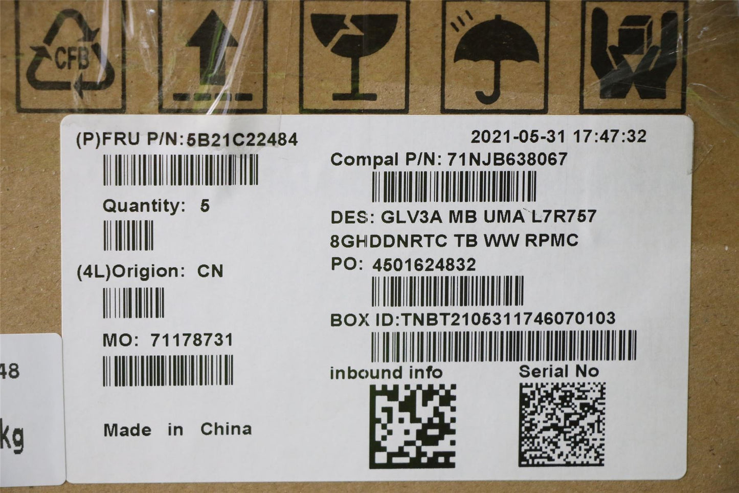 Lenovo 5B21C22484 MBC21A2 NOKR757UMA8G_H WW RPMC