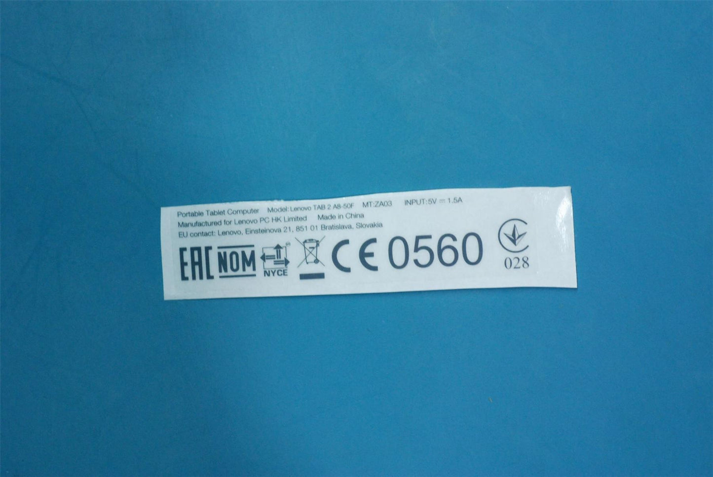 Lenovo A8-50F Rating label UA/RU/MX&*70152673CS 5L18C02096