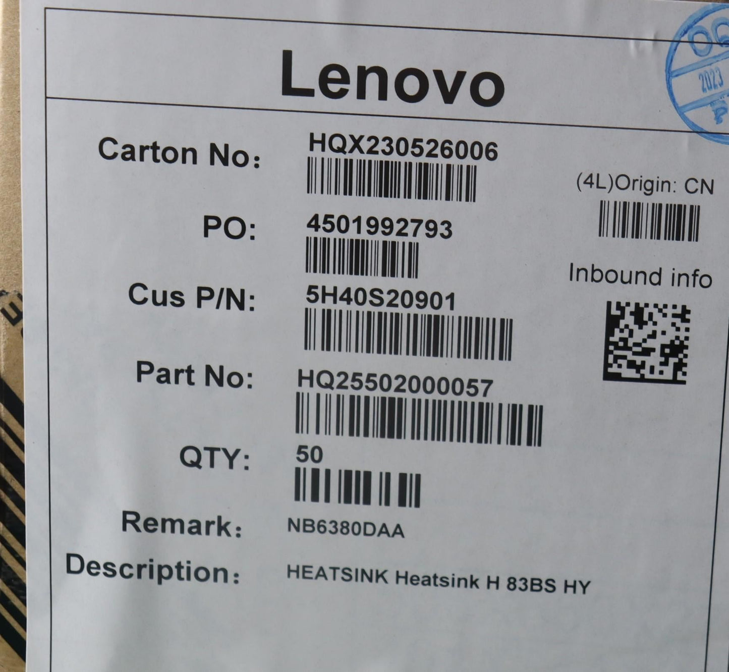 Lenovo HEATSINK Heatsink H 83BS HY 5H40S20901